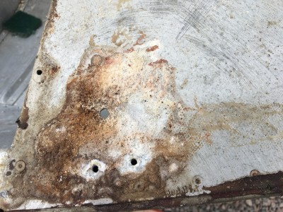 Corrosion caused by damp under the deck coverings.