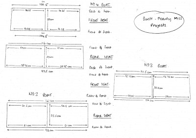 The diagram shows the different sizes in seat bases. With the repair panels I didn't take each to the edge of seat seat base, so this is not the actual width.